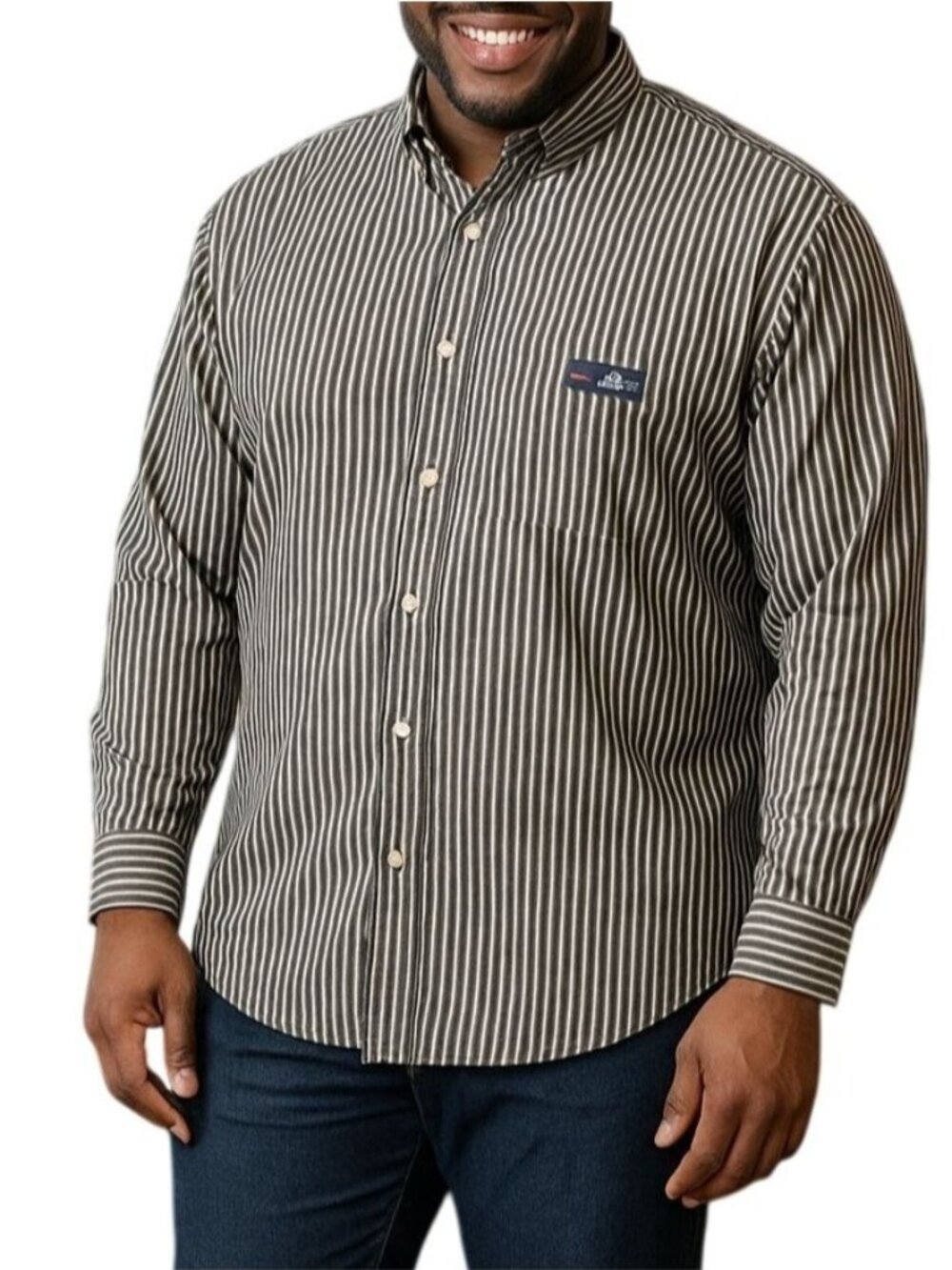 Chaps Mens Size XL Shirt Button-Down Black & White Striped Long Sleeve